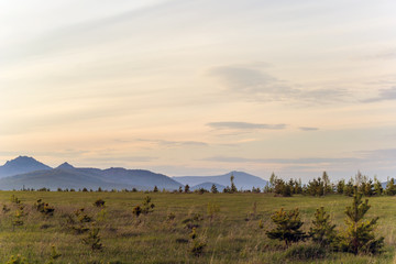 Obraz premium Landscape with the Ural mountains at sunset. Russia, Bashkortostan