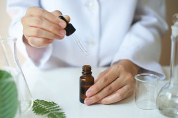 the scientist,dermatologist testing the organic natural product