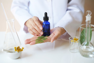 the scientist,dermatologist testing the organic natural product