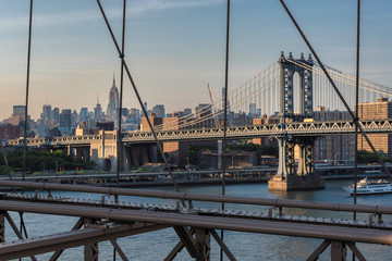 New York skyline from Brooklyn bridge. 