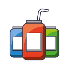 beverages in energy drink cans with straw vector illustration