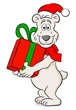 Cartoon weihnachts Eisbär mit Geschenk 