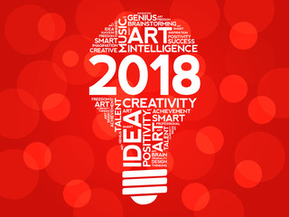2018 Creative Ideas bulb word cloud collage, concept background