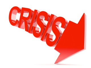 Red arrow with crisis text concept