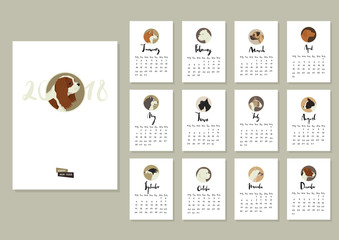 Calendar with twelve different dogs Cover with Cavalier King Charles Spaniel