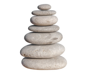 Fototapeta na wymiar Pebble stone set balance arrangement beach round like zen symbol isolated on white