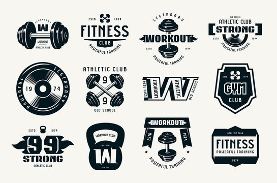 Gym club, fitness and workout badges and logo