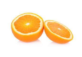 half cut fresh Navel/Valencia orange on white background