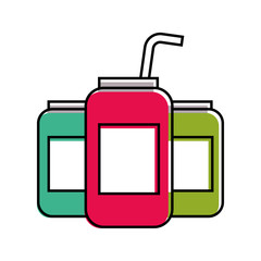 beverages in energy drink cans with straw vector illustration