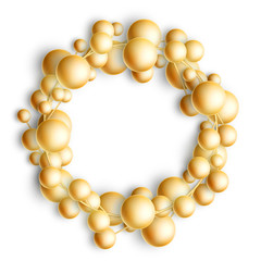 Christmas gold baubles wreath isolated on white. EPS 10 vector