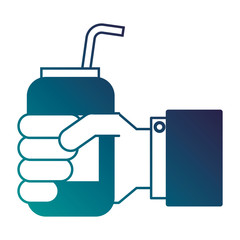 hand holding drink energy can straw vector illustration