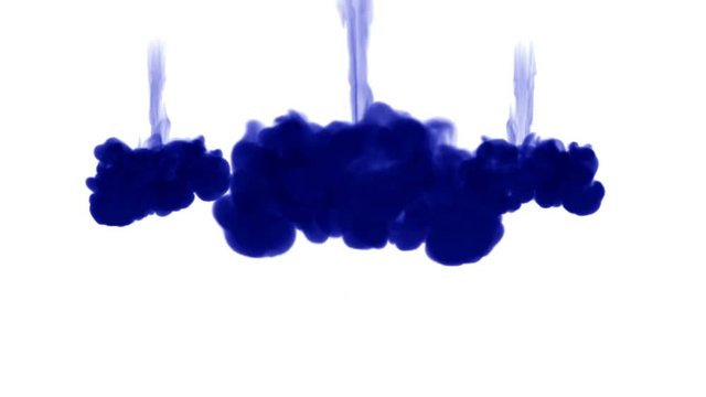 A lot of flows of isolated blue ink injects. Blue A lot of flows of isolated blue ink injects. Color clouds in water , shot in slow motion. Use for inky background