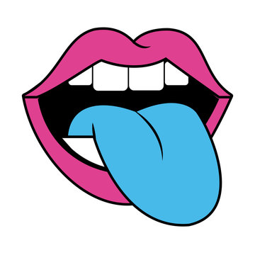 Mouth with tongue pop art icon vector illustration graphic design