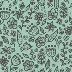 Floral seamless floral pattern in doodle style. 