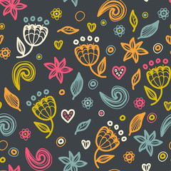 Floral seamless floral pattern in doodle style. 
