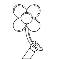 hand holding balloons shaped flower petals decoration vector illustration