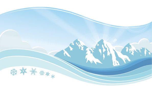 mountain morning winter landscape, snow panorama vector background