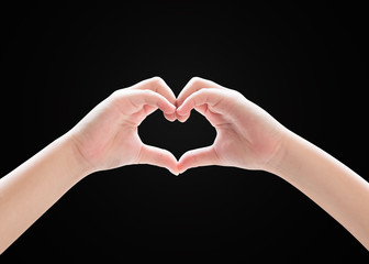 Heart-shape hand gesture of kid's body language for children's love, peace, kindness and world...