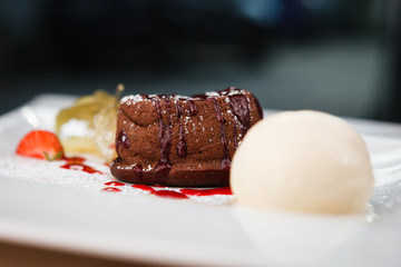 Chocolate fondant with ice cream