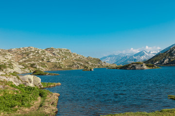 Alpine pass of San Bernardino in Switzerland, Moesola Lake