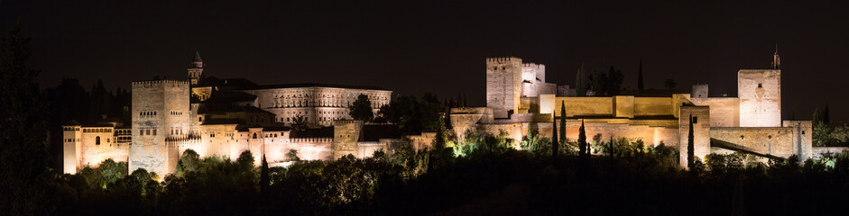 Fototapeta na wymiar Alhambra And Generalife At Night, Granada Spain