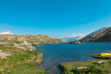 Fototapeta na wymiar Alpine pass of San Bernardino in Switzerland, Moesola Lake
