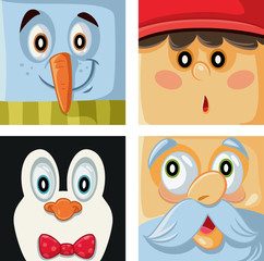 Christmas Cartoon Characters Vector Portrait Collection