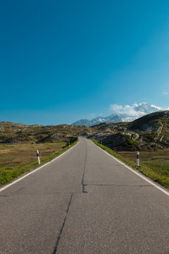 Alpine pass of San Bernardino in Switzerland, road