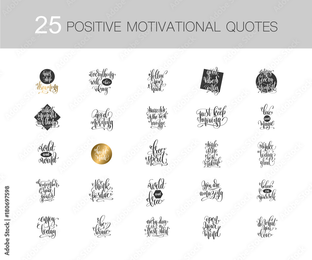 Sticker set of 25 hand lettering positive quotes