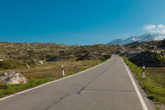Alpine pass of San Bernardino in Switzerland, road