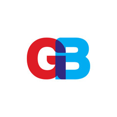 Initial letter GB, overlapping transparent uppercase logo, modern red blue color