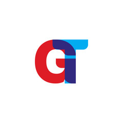 Initial letter GT, overlapping transparent uppercase logo, modern red blue color