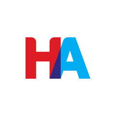 Initial letter HA, overlapping transparent uppercase logo, modern red blue color