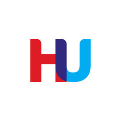 Initial letter HU, overlapping transparent uppercase logo, modern red blue color