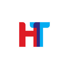 Initial letter HT, overlapping transparent uppercase logo, modern red blue color