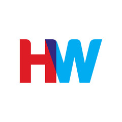 Initial letter HW, overlapping transparent uppercase logo, modern red blue color