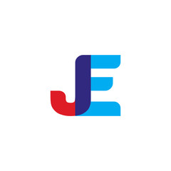 Initial letter JE, overlapping transparent uppercase logo, modern red blue color