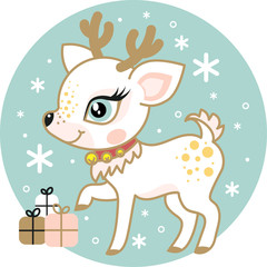 Сute, cartoon Christmas deer. Vector. For your design.