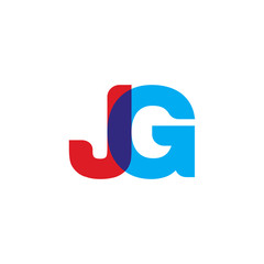 Initial letter JG, overlapping transparent uppercase logo, modern red blue color