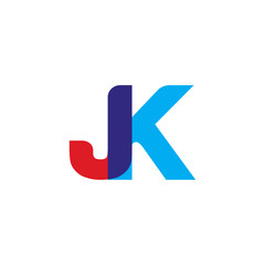 Initial letter JK, overlapping transparent uppercase logo, modern red blue color