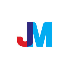 Initial letter JM, overlapping transparent uppercase logo, modern red blue color