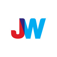 Initial letter JW, overlapping transparent uppercase logo, modern red blue color