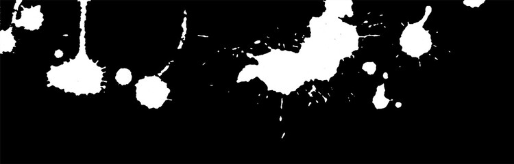 Obraz premium Ink splash, strokes and stains background. Paint splatter. White blots on black. Abstract vector illustration. Grunge template.