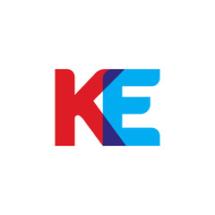 Initial letter KE, overlapping transparent uppercase logo, modern red blue color