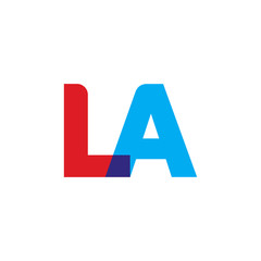 Initial letter LA, overlapping transparent uppercase logo, modern red blue color