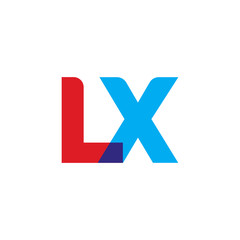 Initial letter LX, overlapping transparent uppercase logo, modern red blue color