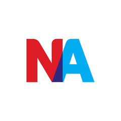 Initial letter NA, overlapping transparent uppercase logo, modern red blue color