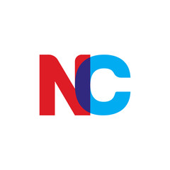 Initial letter NC, overlapping transparent uppercase logo, modern red blue color