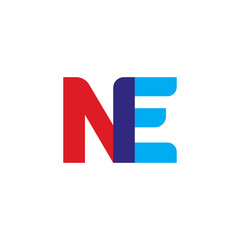 Initial letter NE, overlapping transparent uppercase logo, modern red blue color