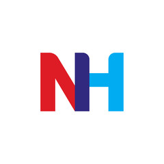 Initial letter NH, overlapping transparent uppercase logo, modern red blue color